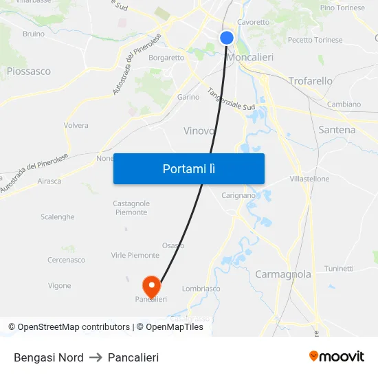 Bengasi Nord to Pancalieri map