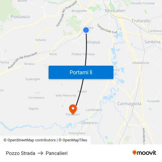Pozzo Strada to Pancalieri map