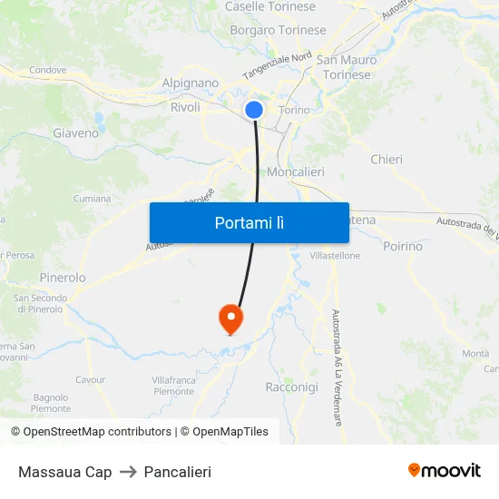 Massaua Cap to Pancalieri map