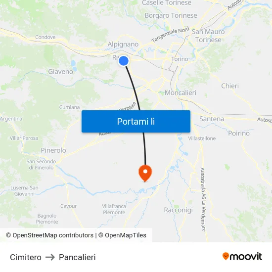 Cimitero to Pancalieri map