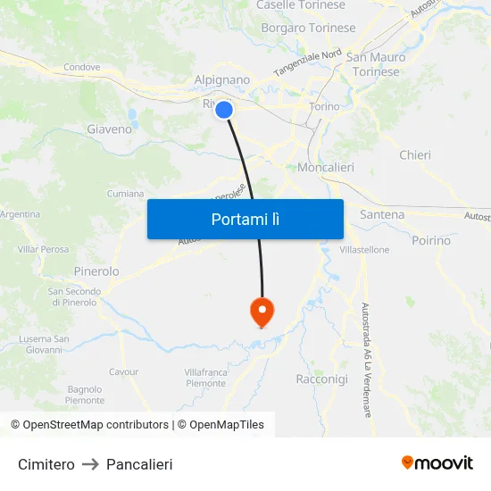 Cimitero to Pancalieri map