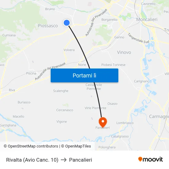 Rivalta (Avio Canc. 10) to Pancalieri map