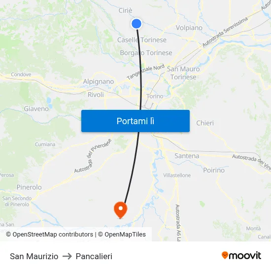 San Maurizio to Pancalieri map
