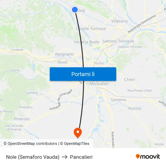 Nole (Semaforo Vauda) to Pancalieri map