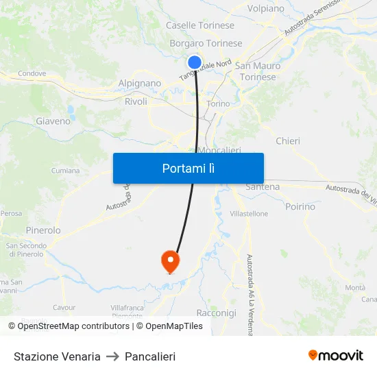 Stazione Venaria to Pancalieri map