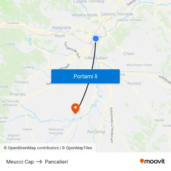 Meucci Cap to Pancalieri map