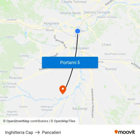 Inghilterra Cap to Pancalieri map