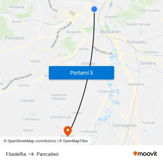 Filadelfia to Pancalieri map