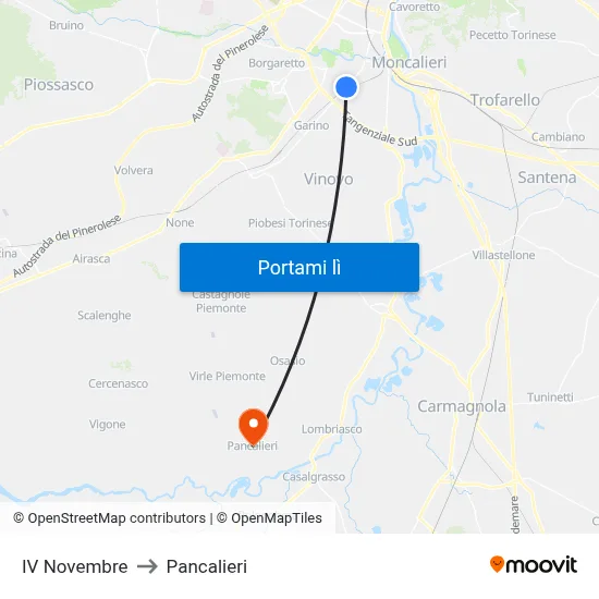IV Novembre to Pancalieri map