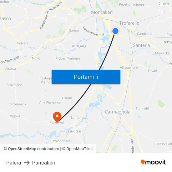 Palera to Pancalieri map