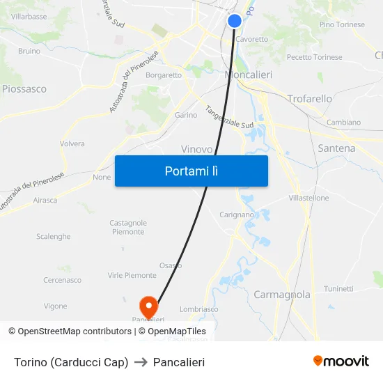 Torino (Carducci Cap) to Pancalieri map