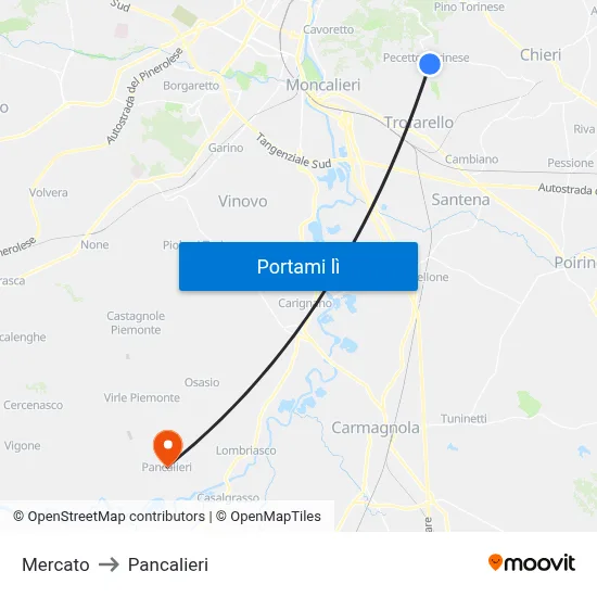 Mercato to Pancalieri map