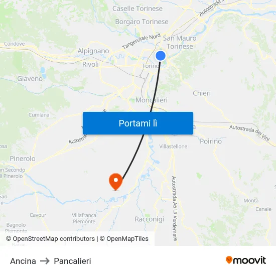 Ancina to Pancalieri map