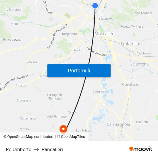 Re Umberto to Pancalieri map