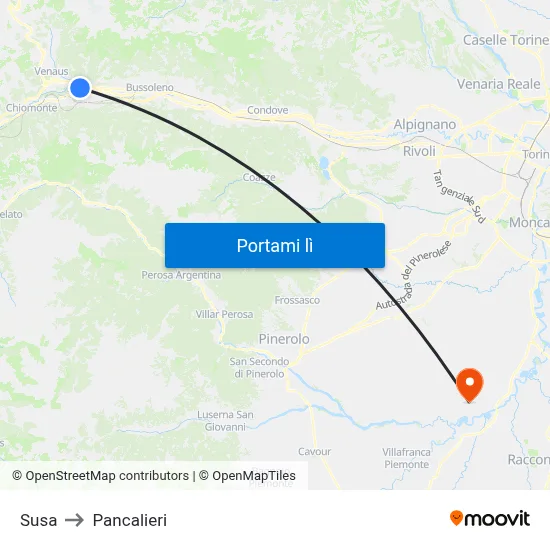 Susa to Pancalieri map