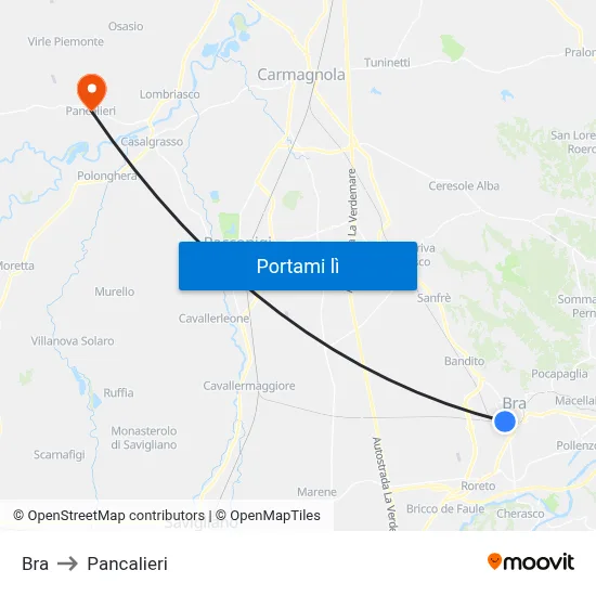 Bra to Pancalieri map