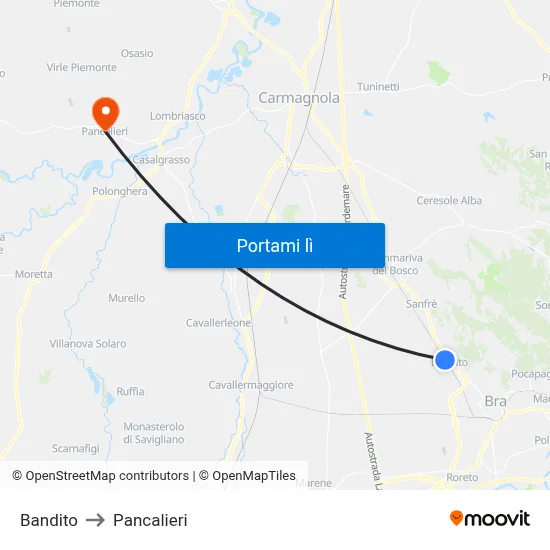 Bandito to Pancalieri map