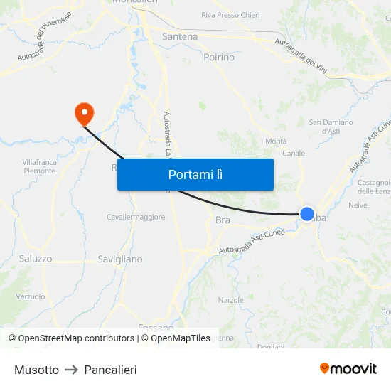 Musotto to Pancalieri map