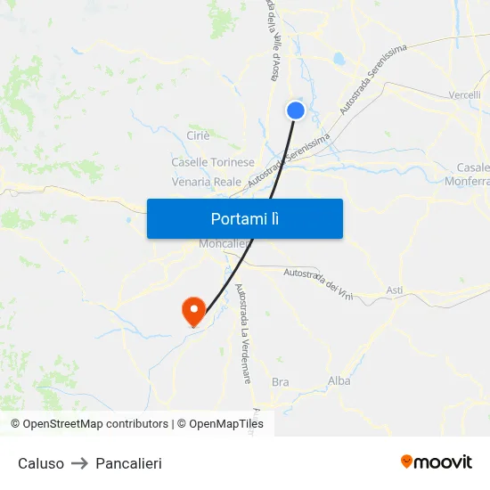 Caluso to Pancalieri map