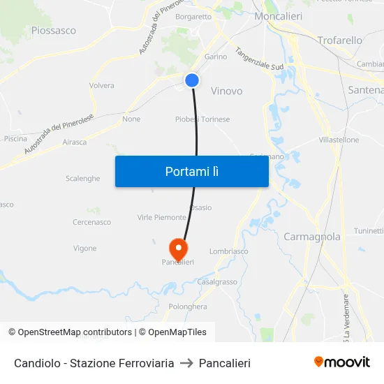 Candiolo - Stazione Ferroviaria to Pancalieri map