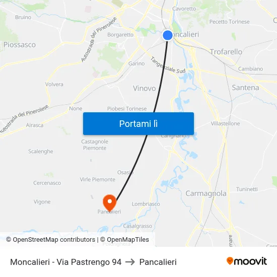 Moncalieri - Via Pastrengo  94 to Pancalieri map