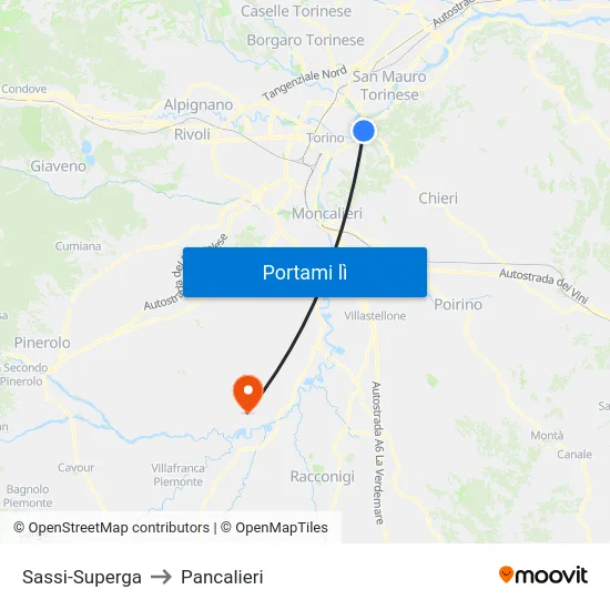 Sassi-Superga to Pancalieri map