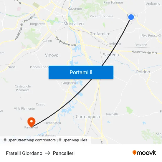 Fratelli Giordano to Pancalieri map