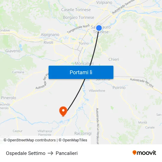 Ospedale Settimo to Pancalieri map