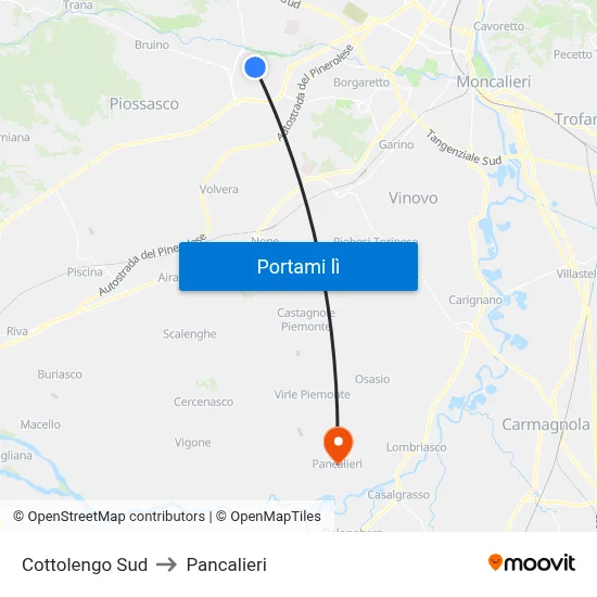 Cottolengo Sud to Pancalieri map