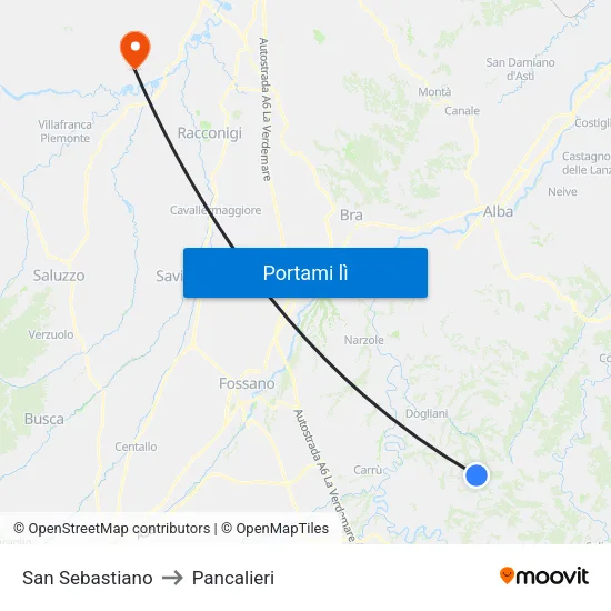 San Sebastiano to Pancalieri map