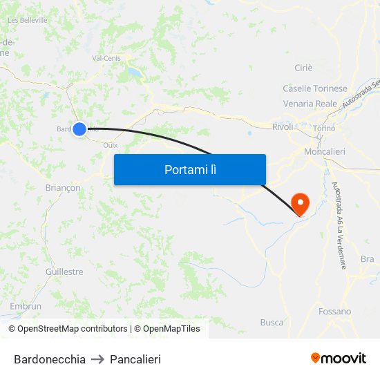 Bardonecchia to Pancalieri map