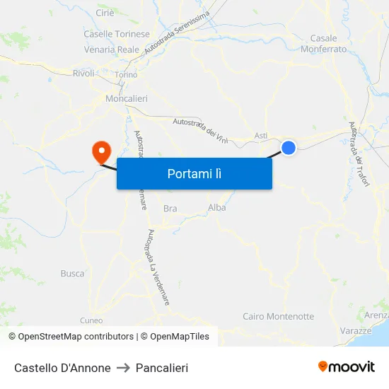 Castello D'Annone to Pancalieri map