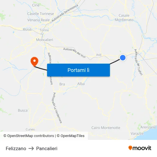 Felizzano to Pancalieri map