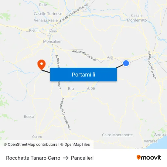 Rocchetta Tanaro-Cerro to Pancalieri map