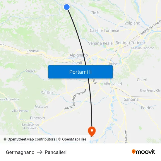 Germagnano to Pancalieri map