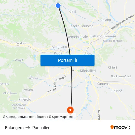 Balangero to Pancalieri map