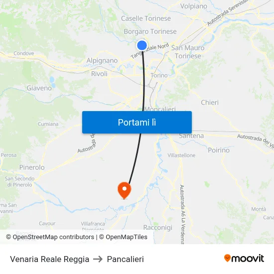 Venaria Reale Reggia to Pancalieri map