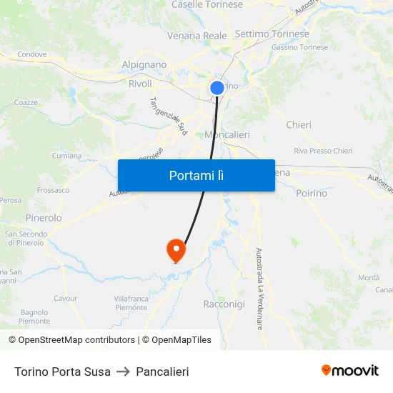 Torino Porta Susa to Pancalieri map