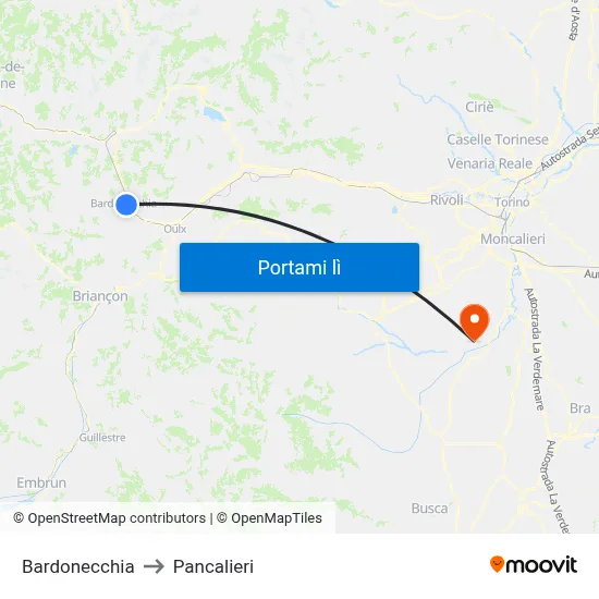 Bardonecchia to Pancalieri map