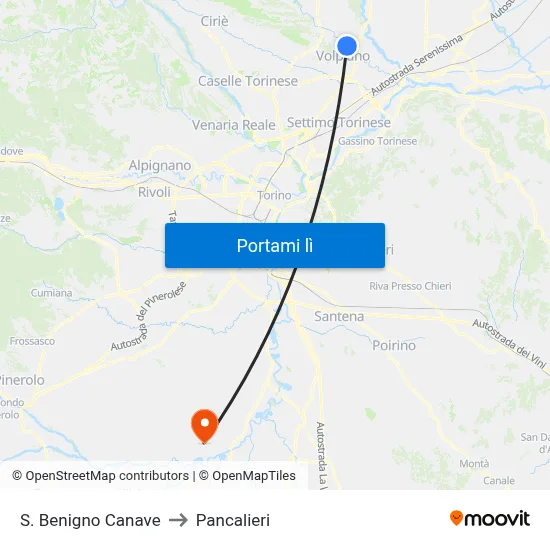 S. Benigno Canave to Pancalieri map