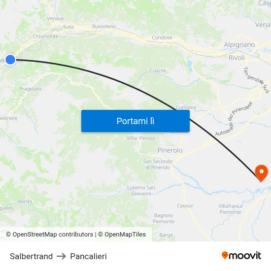 Salbertrand to Pancalieri map