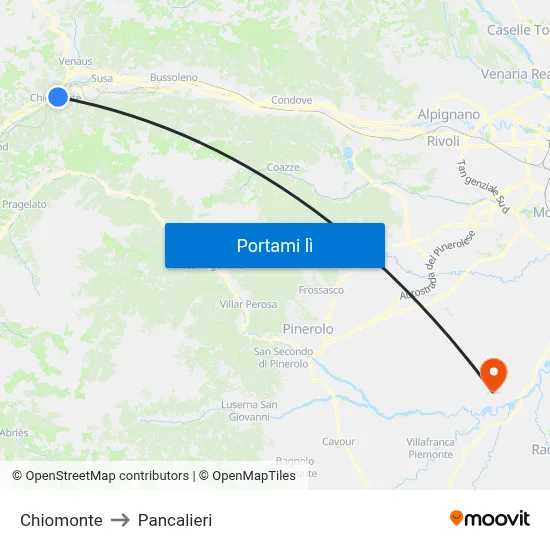 Chiomonte to Pancalieri map
