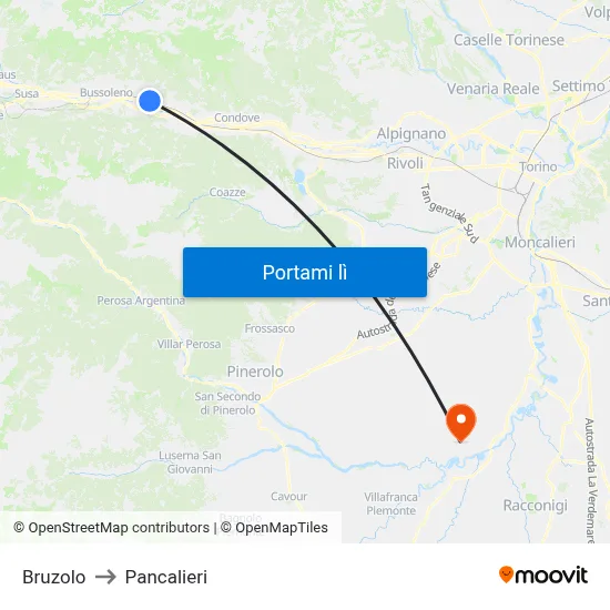 Bruzolo to Pancalieri map