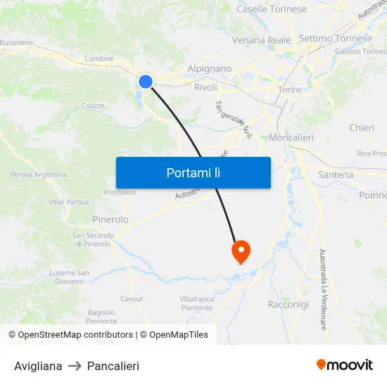 Avigliana to Pancalieri map