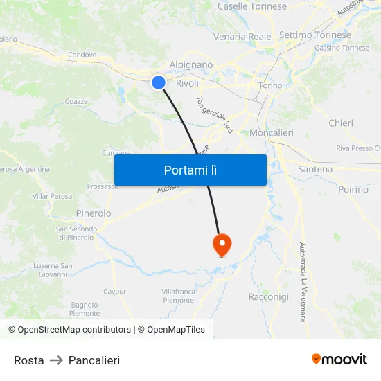 Rosta to Pancalieri map