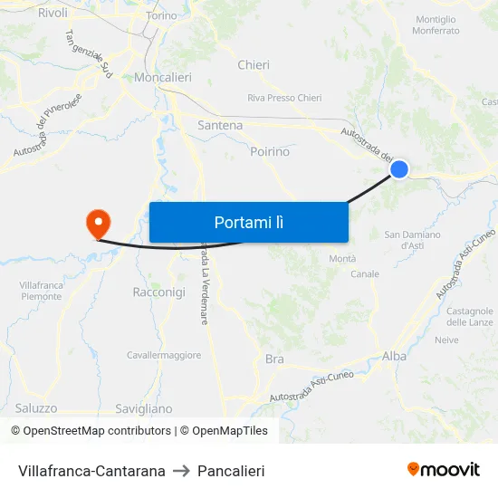 Villafranca-Cantarana to Pancalieri map
