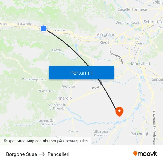 Borgone Susa to Pancalieri map