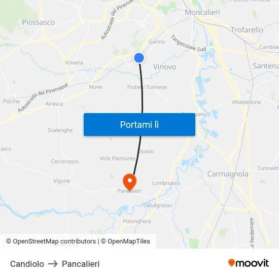 Candiolo to Pancalieri map
