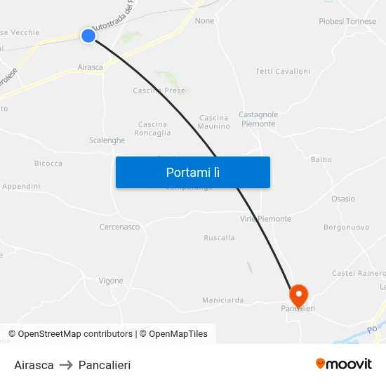 Airasca to Pancalieri map