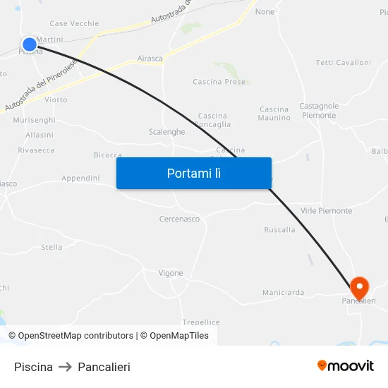 Piscina to Pancalieri map